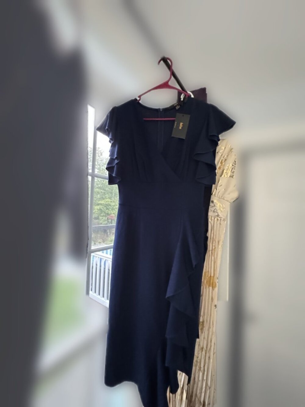 Knitee Navy Ruffle Wrap Cocktail - Picture 5 of 5